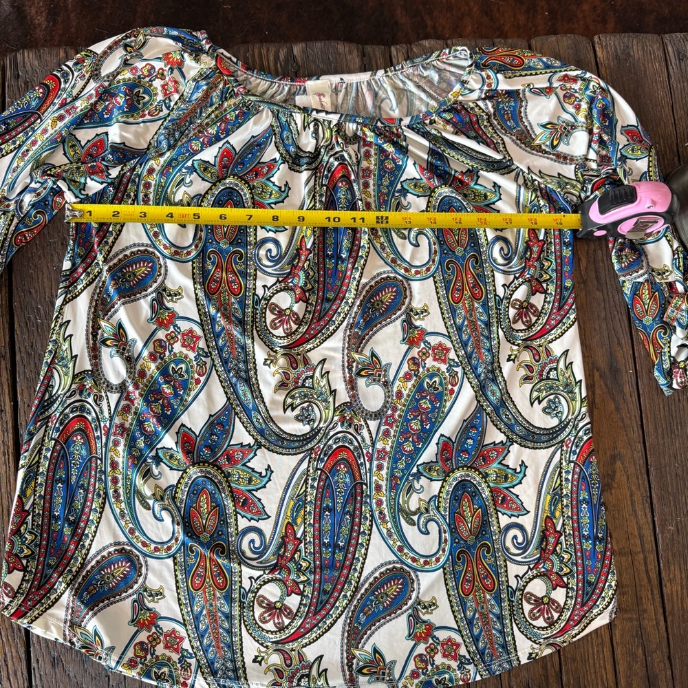 Cavenders R Rouge Western Paisley Women's Top, Size Large Shirt 3/4 Bell Sleeves - Picture 5 of 8